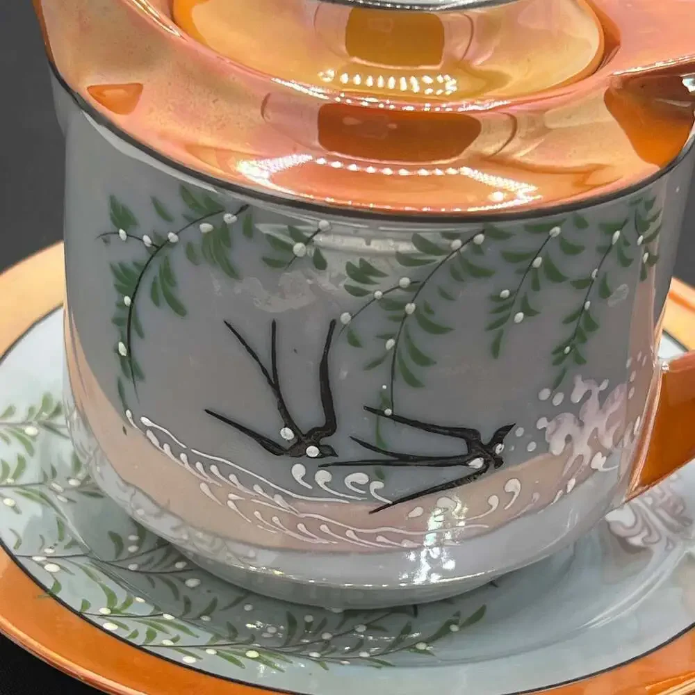 VTG GOLDCASTLE CHIKUSA Art Deco Hand Painted Lustreware Teapot & under plate